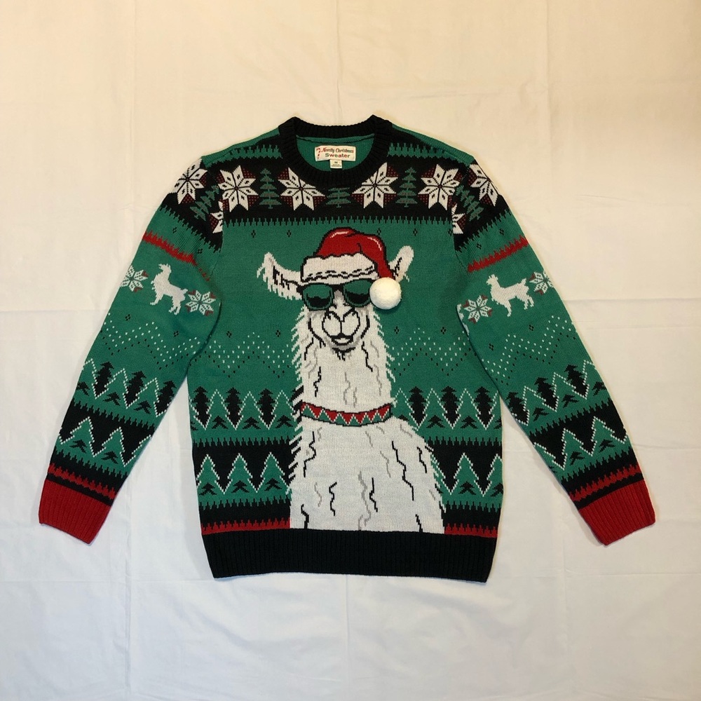 Novelty Christmas Sweater Men’s Long Sleeve Pullover Stretch Green Sweater M